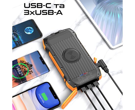 Батарея універсальна Promate 20000mAh PD/20W, QC/3/0, Solar, QI, IP65 (solartank-20pdqi.black), зображення 6