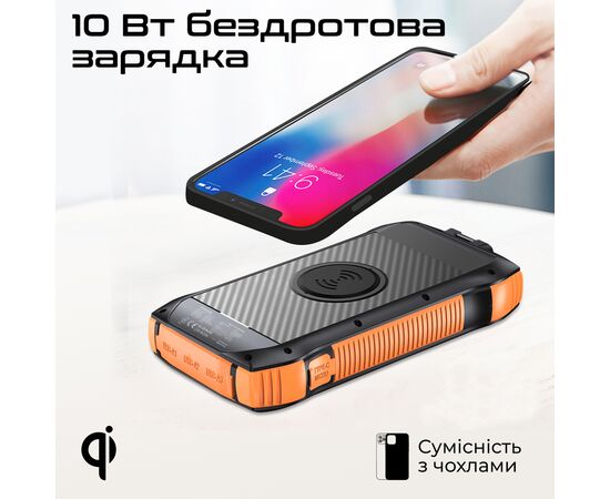 Батарея універсальна Promate 20000mAh PD/20W, QC/3/0, Solar, QI, IP65 (solartank-20pdqi.black), зображення 8