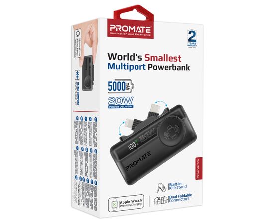 Батарея універсальна Promate 5000mAh PD/20W, Apple Watch charging (powerup-trio.black), зображення 2