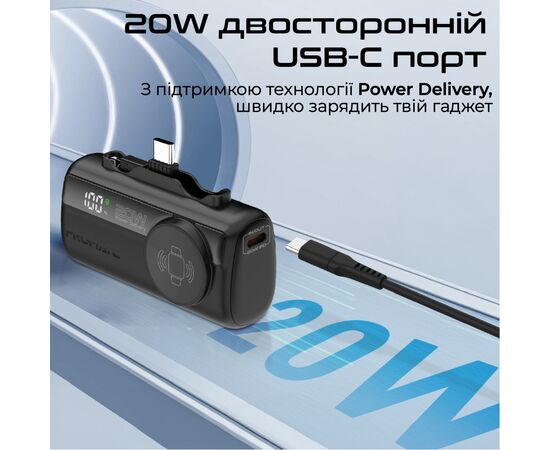 Батарея універсальна Promate 5000mAh PD/20W, Apple Watch charging (powerup-trio.black), зображення 5