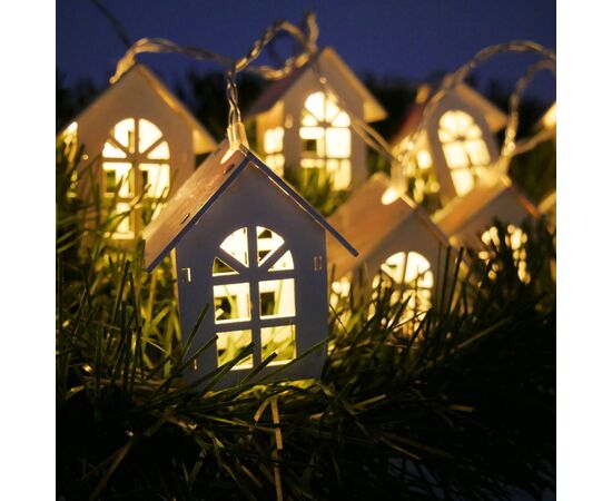 Гирлянда Chomik Будиночки, 10 LED теплий білий, IP20, 2хАА (5900779854222), изображение 4