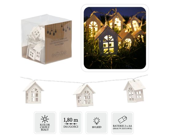 Гирлянда Chomik Будиночки, 10 LED теплий білий, IP20, 2хАА (5900779854222)