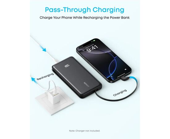 Батарея універсальна Anker 10000mAh, 22.5W, Built-In USB-C Cable, black (A110DH11), зображення 4