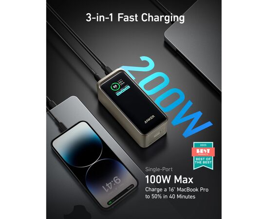 Батарея универсальная Anker Prime 20000mAh, 200W, PD, black (A1336011), изображение 4