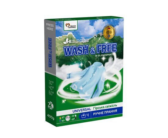 Пральний порошок Wash&Free Universal Гірська свіжість Для ручного прання 400 г (4262396143334)