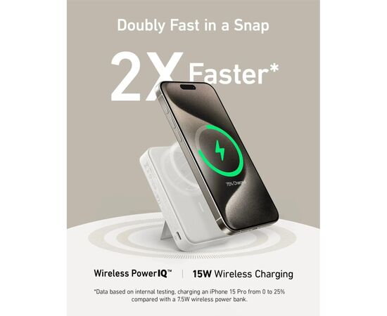 Батарея універсальна Anker MagGo 10000mAh, Qi2/15W, PD, 27W, USB-C, white (A1654G21), зображення 2