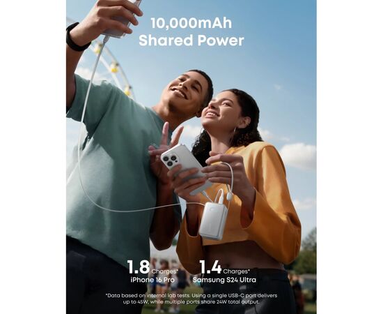 Батарея универсальная Anker Nano 10000mAh, 45W, Built-In USB-C Cable, white (A1638H21), изображение 5