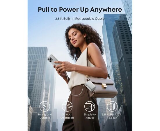 Батарея универсальная Anker Nano 10000mAh, 45W, Built-In USB-C Cable, white (A1638H21), изображение 8