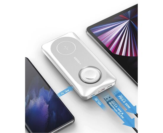 Батарея універсальна YENKEE 10000mAh, PD, 22,5W, 3in1, Qi Wireless, white (YPB 510 / 37000006), зображення 2