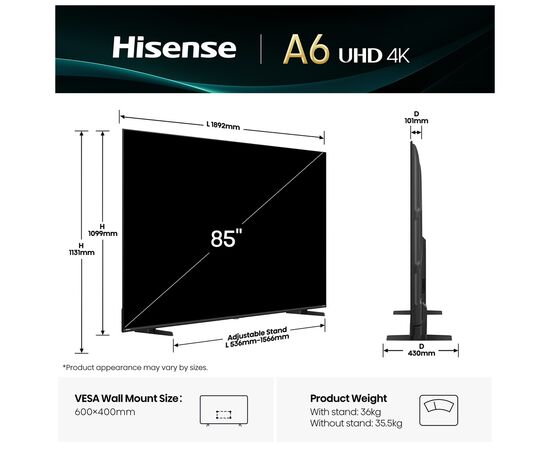 Телевізор Hisense 85A6Q, зображення 2