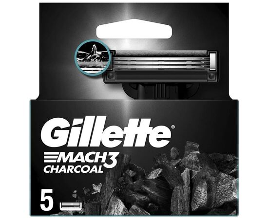 Змінні касети Gillette Mach3 Charcoal Деревне вугілля 5 шт. (8700216062770), зображення 2
