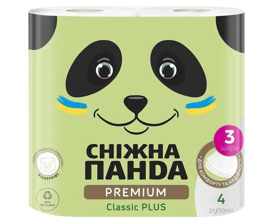Туалетная бумага Сніжна Панда Premium Classic Plus 3 слоя 4 рулона (4820183972828)