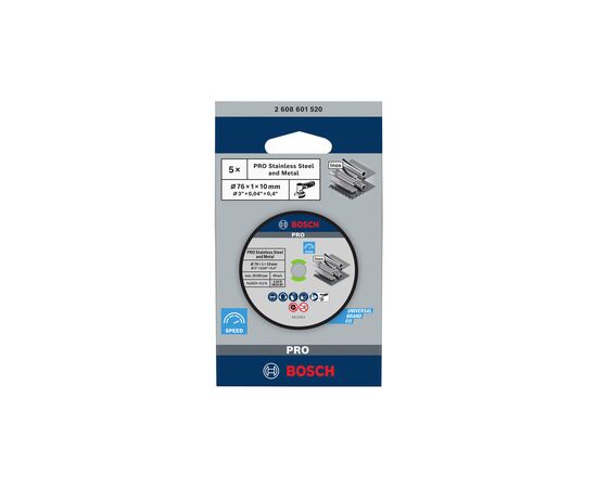 Круг відрізний Bosch Expert for Inox, 76х10х1мм, 5шт (2.608.601.520), зображення 2