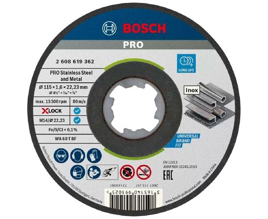 Круг відрізний Bosch Professional X-Lock по металу 115х1.6мм (2.608.619.362)