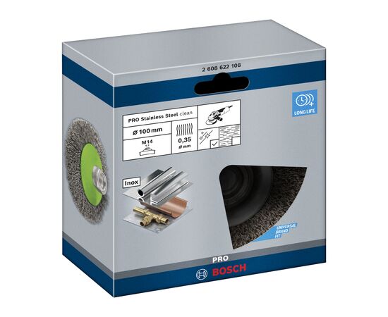 Щітка для електроінструменту Einhell Professional нержавіюча 100мм 0.35мм M14 (2.608.622.108), зображення 2