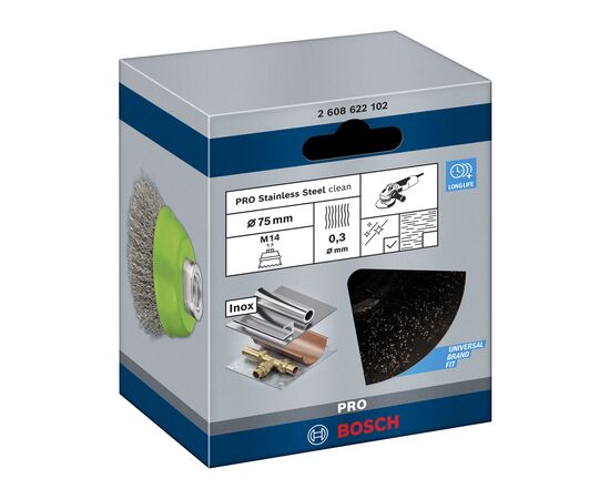 Щітка для електроінструменту Bosch Professional чашкова, нержавіюча 75мм, 0.3мм, M14 (2.608.622.102), зображення 2