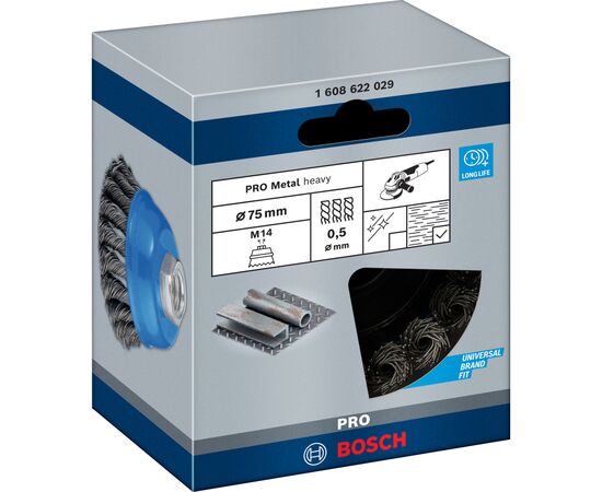 Щітка для електроінструменту Bosch Professional чашкова, сталь, 75мм, 0.5мм, M14 (1.608.622.029), зображення 2