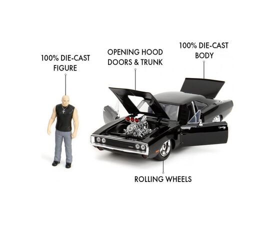 Машина Jada Форсаж Додж Чарджер 1970 с фигуркой Доминика Торетто черный (9335907314R00), изображение 4