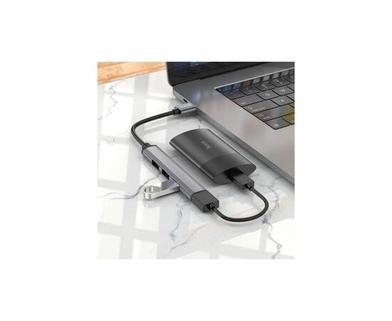 Концентратор HOCO USB to USB 3.0 + 3xUSB 2.0 metal gray (6931474765468), изображение 4