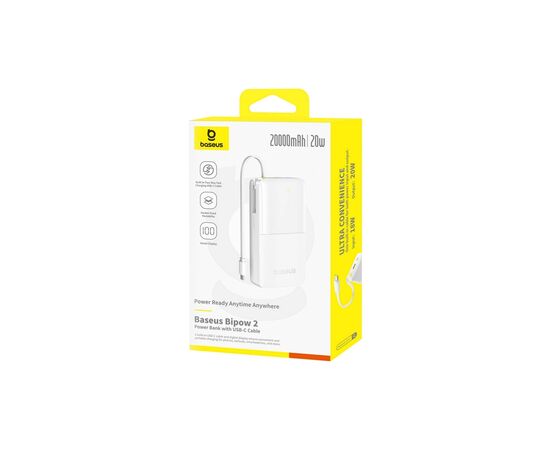 Батарея универсальная Baseus Bipow 2 20000mAh 20W with USB-C cable white (P10077101213-01), изображение 8