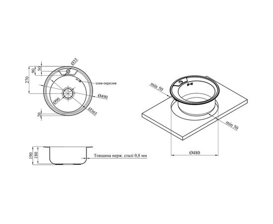 Мойка кухонная Kroner Dekor-490 08180 (CV022765), изображение 6