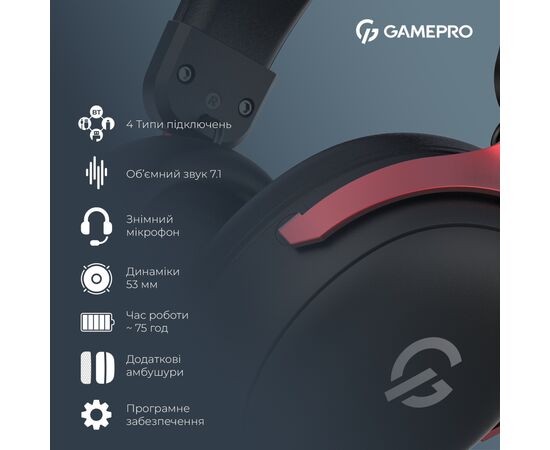 Наушники GamePro Asgard Freya Pro Wireless Black/Red (HSW201BR), изображение 12