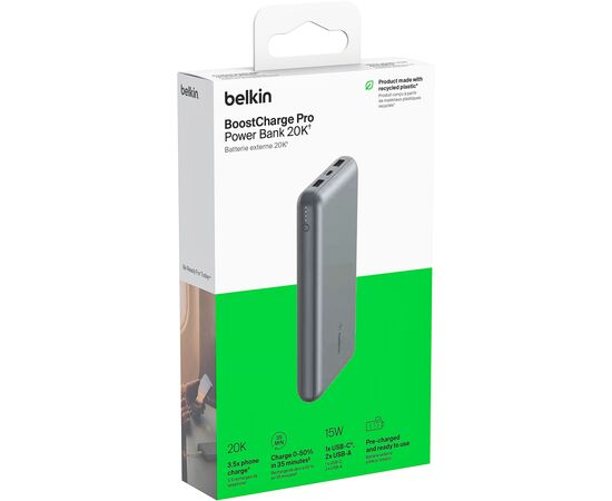 Батарея універсальна Belkin 10000mAh 15W 2xUSB-A, USB-C Gray (BPB011BTGY), зображення 11