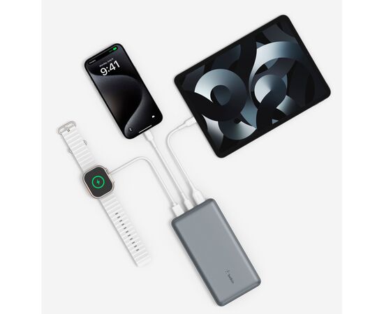 Батарея універсальна Belkin 10000mAh 15W 2xUSB-A, USB-C Gray (BPB011BTGY), зображення 2