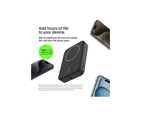 Батарея універсальна Belkin 10000mAh MagSafe Wireless Qi2 Black (BPD008BTBK), зображення 2