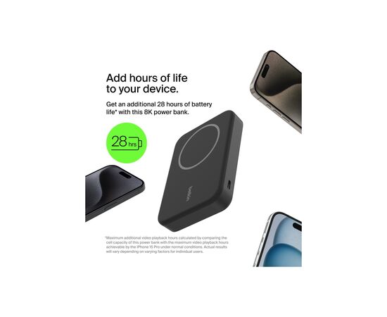 Батарея універсальна Belkin 8000mAh MagSafe Wireless Qi2 Black (BPD007BTBK), зображення 2