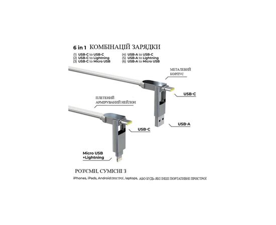 Дата кабель 6in1 inCharge XL 3.0m white Rolling Square (XLL02R), зображення 5