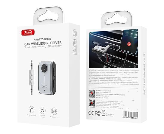 FM модулятор XO BCC15 Bluetooth V5.3 AUX 3.5 мм/Type-C/TF Grey (BCC15.tarnish), изображение 4