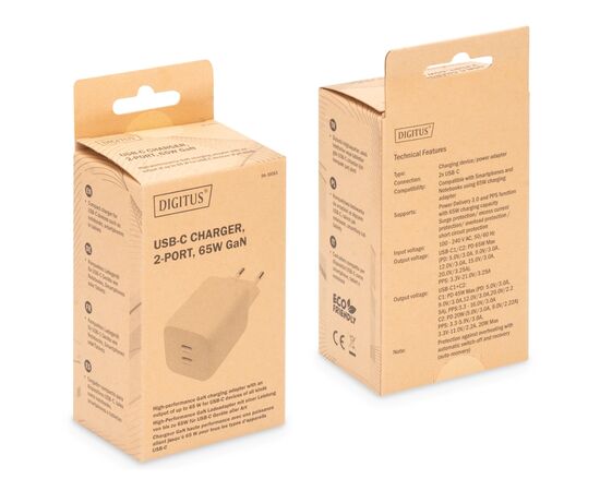 Зарядний пристрій Digitus 2xUSB-C PD65W GaN (DA-10063), зображення 4