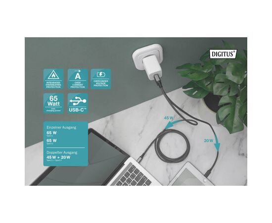 Зарядний пристрій Digitus 2xUSB-C PD65W GaN (DA-10063), зображення 6