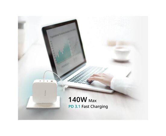 Зарядное устройство D-Link 3xUSB-C + 1xUSB PD140W GaN white (DCF-141), изображение 6