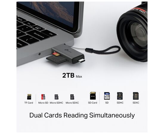 Зчитувач флеш-карт TP-Link USB-C + USB 2.0 SD + TF silver (UA430D), зображення 7