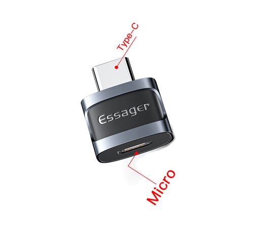 Переходник USB-C M to Micro 5P F gray Essager (EZJMC-XL01), изображение 2