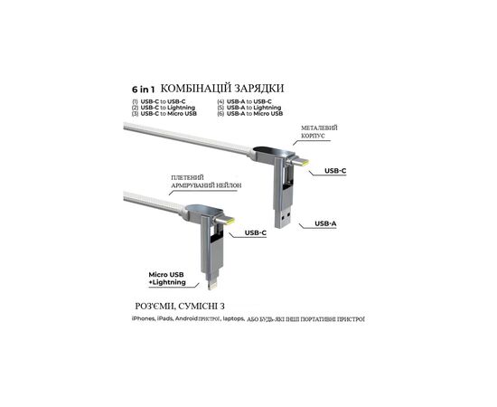 Дата кабель 6in1 inCharge XL 0.3m white Rolling Square (XLS02R), зображення 3