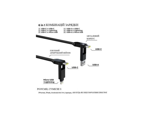 Дата кабель 6in1 inCharge XL 0.3m black Rolling Square (XLS01R), зображення 3