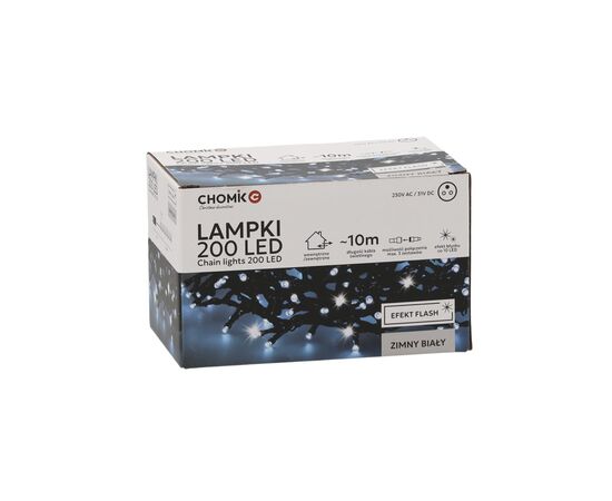 Гирлянда Chomik 200 LED 10 м, холодний білий, ефект блиску, IP44, від мережі (5900779879485)