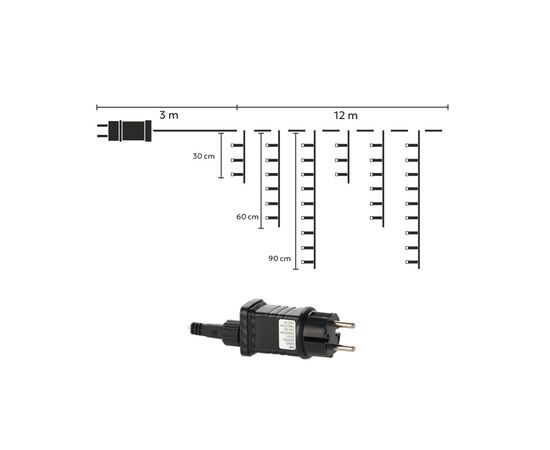Гирлянда Chomik Бахрома 300 LED 12 м, холодний білий, IP44, від мережі (5900779879850), изображение 4