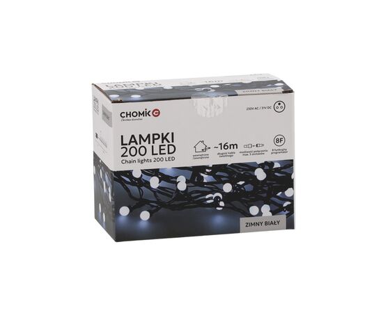 Гирлянда Chomik Кульки-змійка 200 LED 16 м, холодний білий, IP44, від мережі (5900779880153)