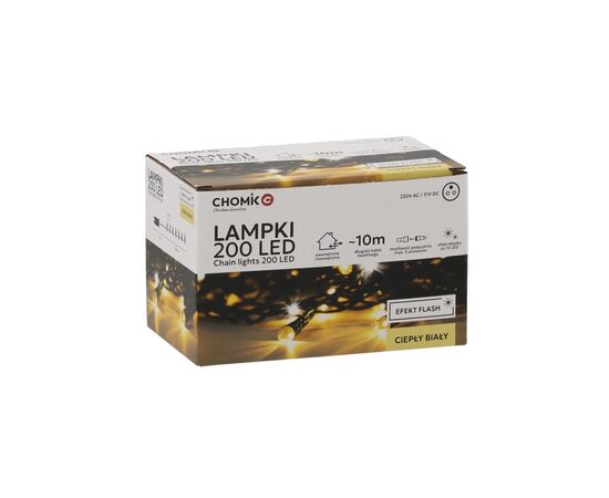Гирлянда Chomik 200 LED 10м, теплий білий, IP44, від мережі (5900779879478)