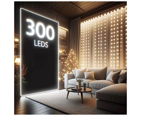 Гірлянда ColorWay Штора завіса 3 x 3 м 300 LED USB теплий колір (CW-GW-300L33U), зображення 3