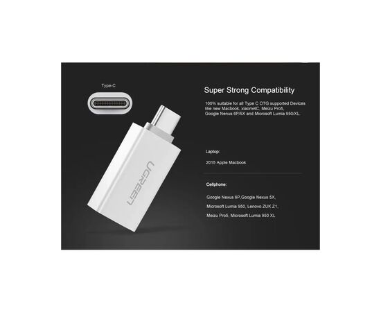 Переходник OTG USB 3.0 AF to USB-C US173 White UGREEN (30155), изображение 3