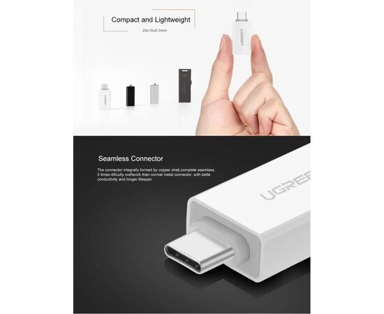 Переходник OTG USB 3.0 AF to USB-C US173 White UGREEN (30155), изображение 9