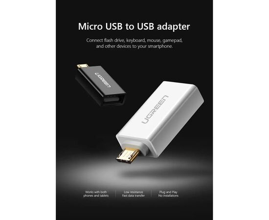 Переходник OTG USB 2.0 AF to Micro 5P US195 white UGREEN (30529), изображение 2