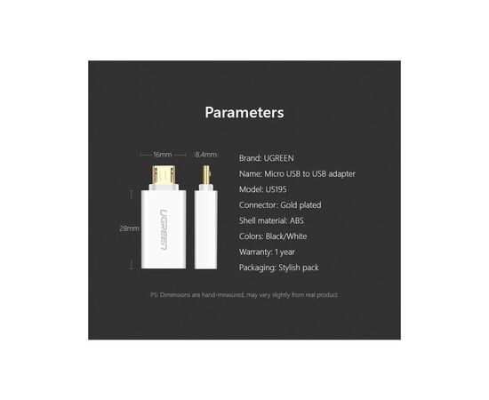 Переходник OTG USB 2.0 AF to Micro 5P US195 white UGREEN (30529), изображение 8
