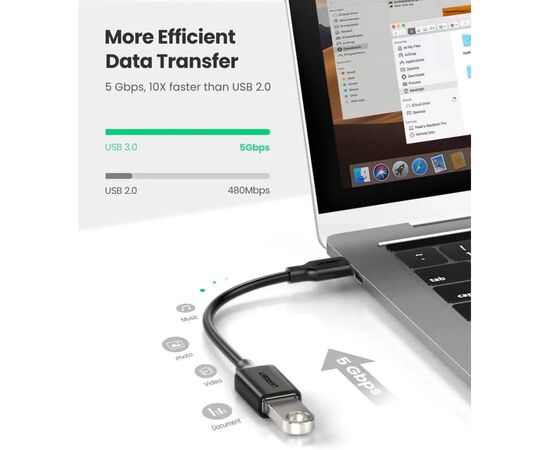 Перехідник OTG USB 3.0 AF to USB-C US154 black Ugreen (30701), зображення 3