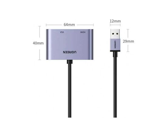 Переходник USB 3.0 to HDMI + VGA CM449 gray UGREEN (20518), изображение 3